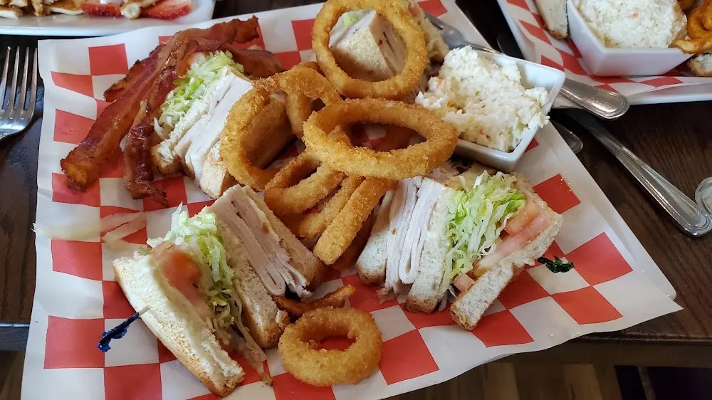 Turkey Club Sandwich with Onion Rings